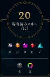チャンピオン120体/スキン合計20/LOL用アカウント販売